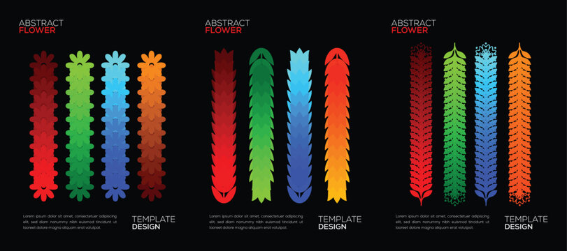 Abstract floral vertical border elements set with gradient colors