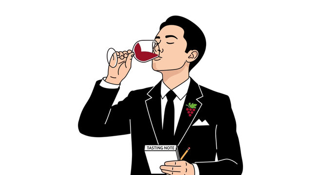 Sommelier Tasting Red Wine, Taking Notes