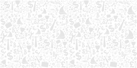Obraz premium Happy father day. Grey seamless pattern with tie, eyeglasses, screwdriver, wrench, money, car, yacht, bitcoin, cup, icons. great for banners, wallpapers, cards, image covers. Horizontal card format 