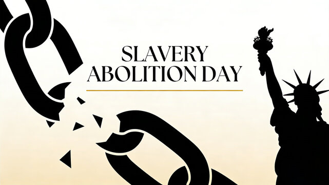 Breaking the chains and the Statue of Liberty, abolishing slavery, pursuing freedom and equality, applicable to the commemoration and promotion of the Day of the Abolition of Slavery.
