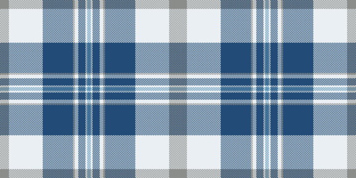 Masculine fabric textile tartan, designer vector pattern plaid. Advertising check texture background seamless in white and blue colors.