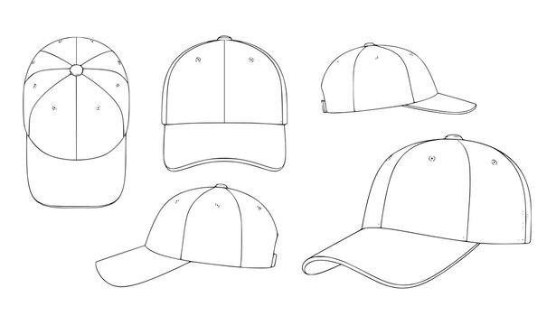 Baseball cap apparel design template outline vector set isolated on white background