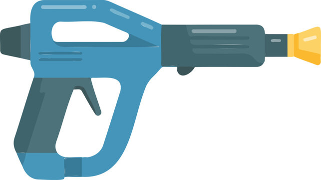 Flat design illustration of a blue power washer spray gun vector icon for industrial cleaning, car wash, and pressure washing services.