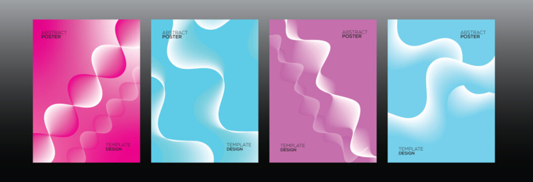 Set of abstract posters with fluid wavy shapes and vibrant gradient backgrounds