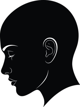 Human head profile silhouette vector, male face side view, black minimal portrait isolated on white background illustration