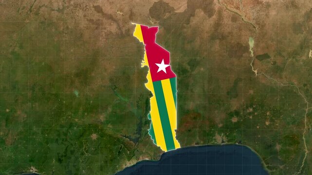 Togo Map With Flag Colors Overlay Animation