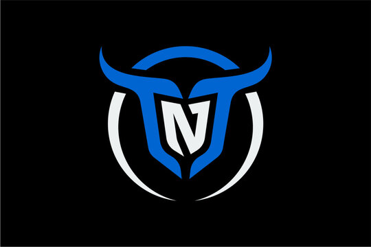 initial TNT Blue and white bull logo symbol.