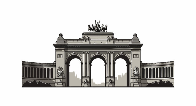 Monumental archway with quadriga sculpture above three arches