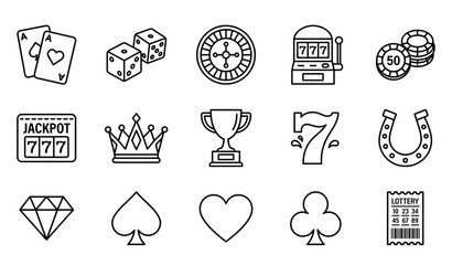 A set of casino icons and symbols in a flat line art style © Lupna