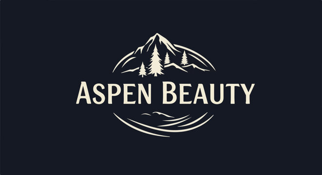 Mountain and trees logo with elegant text on dark background
