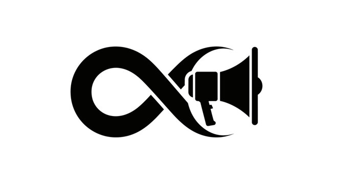 Infinity symbol with megaphone logo design.