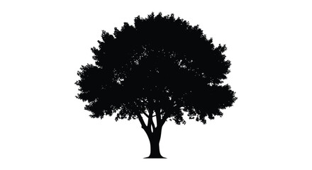 A dark detailed tree form stands prominently against a bright white background silhouette © Kuntol02