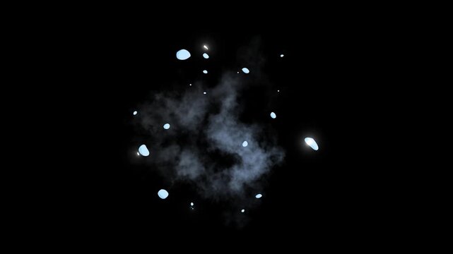 Smoke explosion cartoon animation, 2d hand drawn smoke burst, anime spark light energy blast, flash puff dust fx, cinematic effect on black screen background 4k