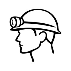 Logotipo con dibujo minimalista con líneas de la cara de un minero de perfil con casco con linterna frontal © teracreonte