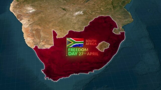 South Africa Map Animation with Flag and Freedom Day Highlight