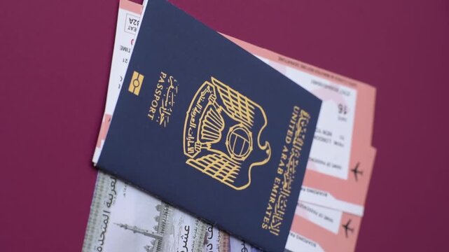 OAE passport for travelling, flying and doing business. Arabic document, id for crossing the border