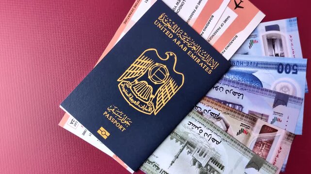 OAE passport for travelling, flying and doing business. Arabic document, id for crossing the border