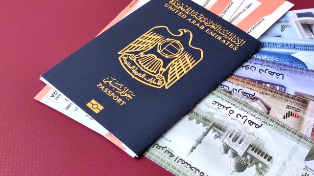 OAE passport for travelling, flying and doing business. Arabic document, id for crossing the border