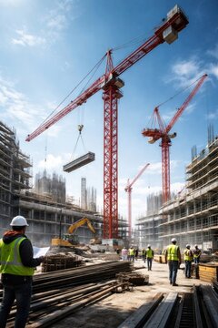 Dynamic urban construction site progress.