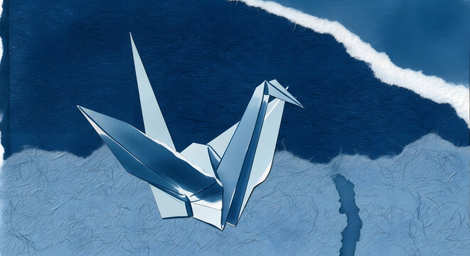 origami bird on blue background