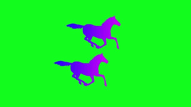 Gradient Blue Horses Galloping on Green Screen Background, Animation Loop. ideal for motion graphics, overlays, and creative projects in advertising, fantasy, or nature themes.