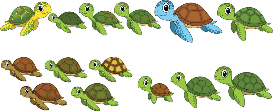 Baby Turtles in Different Colors and Poses