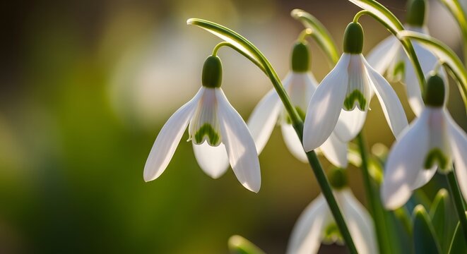 Delicate snowdrops in bloom a close up of early spring's fragile white flowers