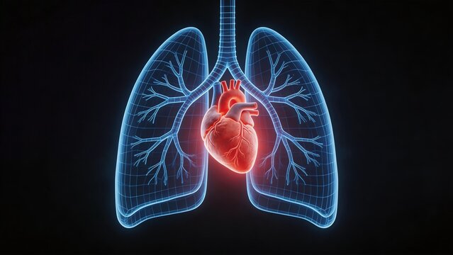 Holographic X-ray of Human Lungs with Anatomically Correct Glowing Heart