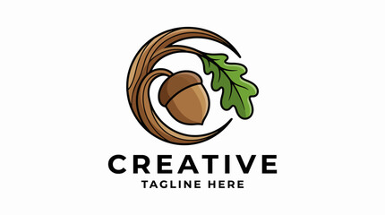 A creative logo showcasing an acorn nestled within a stylized vine and leaf design, emphasizing the themes of nature, growth, and sustainability in a rich artistic style. © Jiang