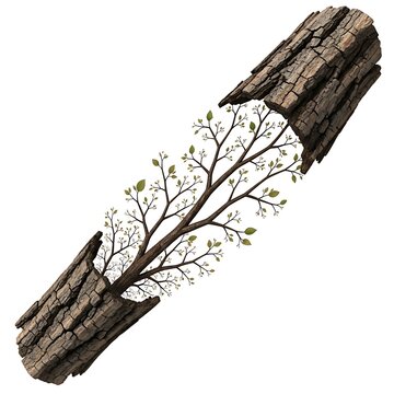 Tree Branch Growing from Broken Log.