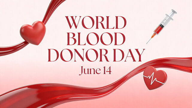 Blood flow love and needles represent gratitude for the selfless dedication of blood donors, and are suitable for World Blood Donor Day public welfare promotion.
