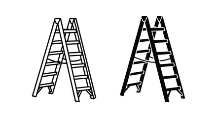Two black ladders stand prominently against a white background a stark silhouette © Kuntol02