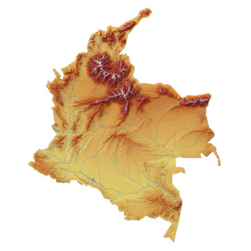 Topographic relief map of colombia isolated on a transparent background
