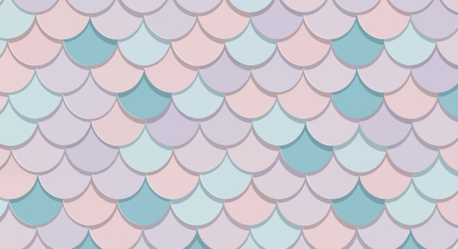 Pastel-colored fish scale pattern with soft pink, blue, and purple hues on a white background