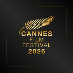 Cannes Film Festival 2026 Poster Simple Unique Gold Palm Leaf on Dark Background with Corner Frame © SDN gallery
