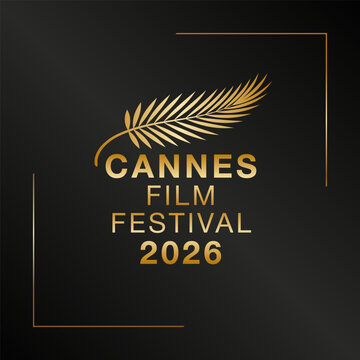 Cannes Film Festival 2026 Poster Simple Unique Gold Palm Leaf on Dark Background with Corner Frame