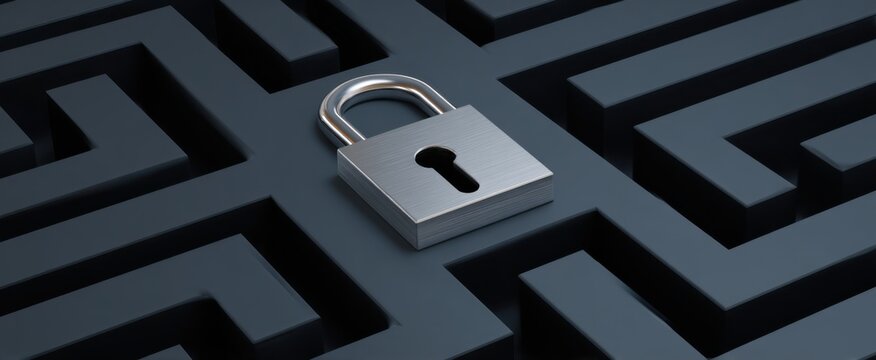 Intricate silver lock and vibrant geometric shapes puzzle - captivating 3D illustration