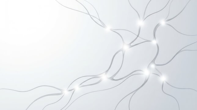 Minimal white network connection background with soft glowing nodes and curved lines for technology header presentation banner website hero report cover and clean copy space