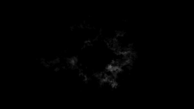 Cartoon smoke blast fx, 2d hand drawn anime style smoke puff dust, glowing energy spark flash, dynamic explosion transition on black screen background 4k