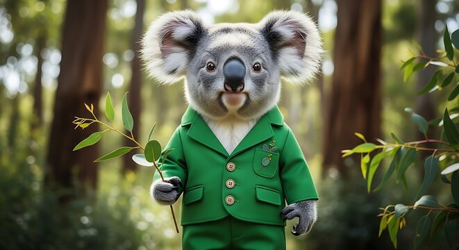 Koala in green business suit.