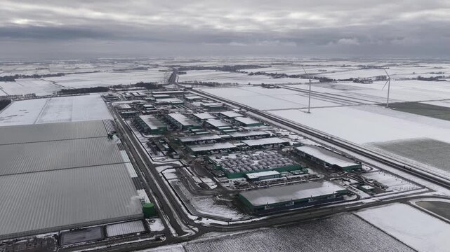 Data center in Middenmeer, Agriport. Birds eye view. Information technology Infrastructure.