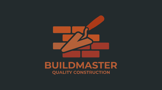 This logo emphasizes quality construction with a trowel and brick motif, symbolizing reliability, strength, and professionalism in the building industry.