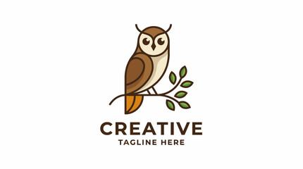 Obraz premium An elegant owl logo design perched on a branch, embodying wisdom and nature, ideal for educational or environmental organizations looking for a distinct brand identity.