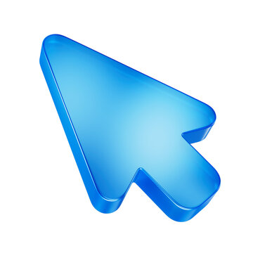 Blue mouse cursor arrow 3D icon. Glass cursor icon.