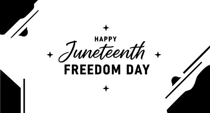 Happy juneteenth freedom day text with abstract shapes, a minimalist