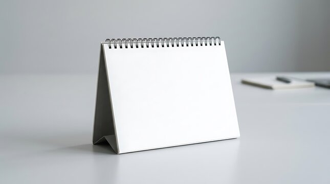 Blank desk calendar, spiral bound notepad, empty white page, office stationery