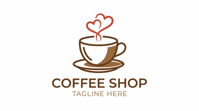 A charming logo showcasing a coffee cup with steam and hearts, perfect for a coffee shop. This design conveys warmth, community, and love for coffee culture.
