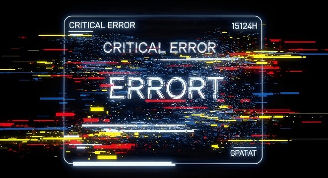 Critical Error Glitch Screen, Digital Data Corruption, System Failure Warning