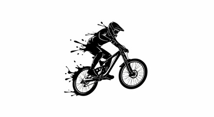 Fototapeta premium Silhouette of a cyclist in mid-air with paint splatters