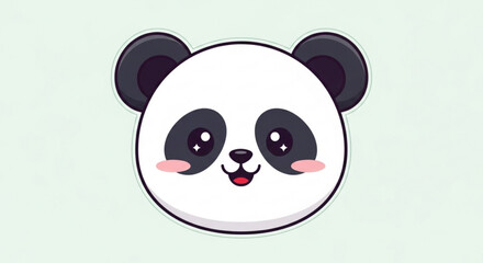 Cute cartoon panda face with smiling expression on light green background adorable animal illustration © Umair